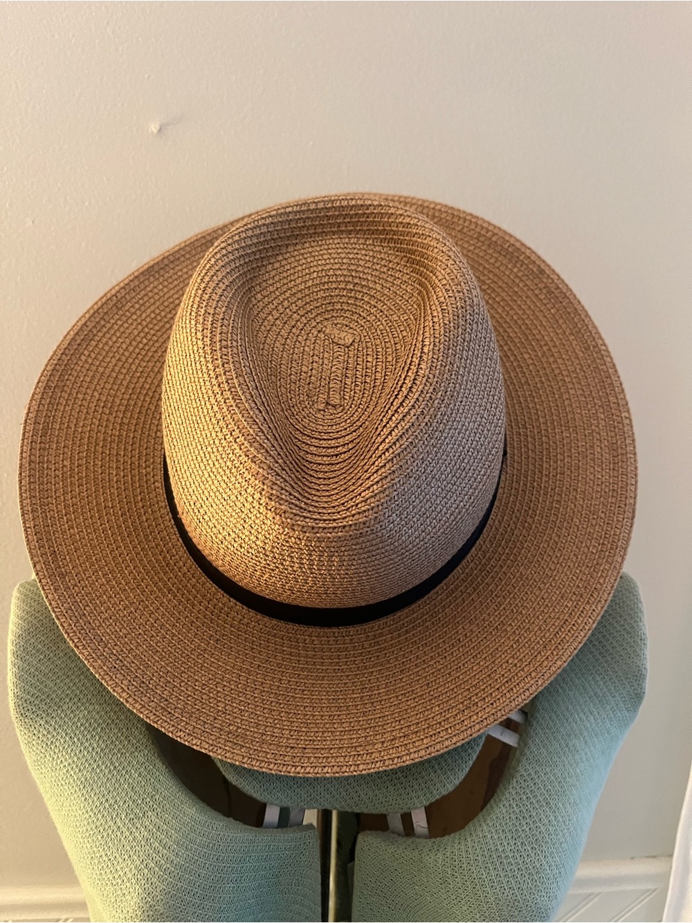 Classic Tan Straw Fedora Hat with Black Band